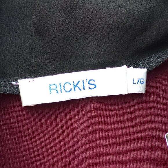 RICKI's Romantic Tie Front Blouse Women's Size Large Merlot Burgundy Black Tie - Picture 2 of 5